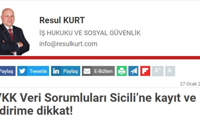 KVKK Veri Sorumluları Sicili’ne kayıt ve bildirime dikkat