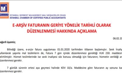 E-Arşiv Faturanın Geriye Yönelik Tarihli Olarak Düzenlenmesi Hakkında Açıklama