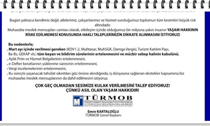 TÜRMOB’tan hükümete korona virüsü çağrısı