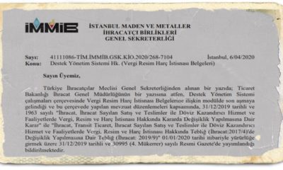 Destek Yönetim Sistemi Hk. (Vergi Resim Harç İstisnası Belgeleri)