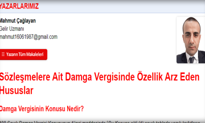 Sözleşmelere Ait Damga Vergisinde Özellik Arz Eden Hususlar