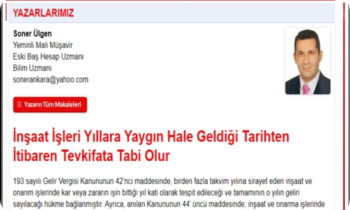 İnşaat İşleri Yıllara Yaygın Hale Geldiği Tarihten İtibaren Tevkifata Tabi Olur