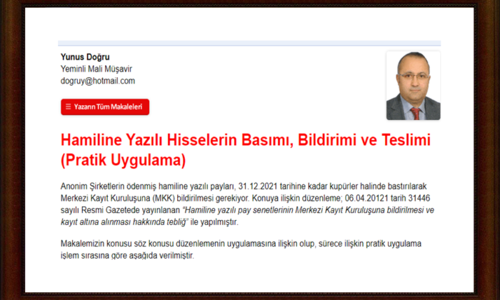 Hamiline Yazılı Hisselerin Basımı, Bildirimi ve Teslimi (Pratik Uygulama)