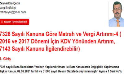 7326 Sayılı Kanuna Göre Matrah ve Vergi Artırımı-4 ( 2016 ve 2017 Dönemi İçin KDV Yönünden Artırım, 7143 Sayılı Kanunu İlgilendirebilir)