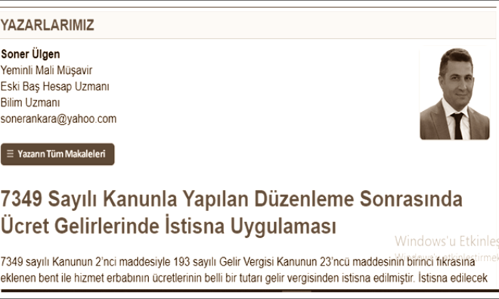 7349 Sayılı Kanunla Yapılan Düzenleme Sonrasında Ücret Gelirlerinde İstisna Uygulaması