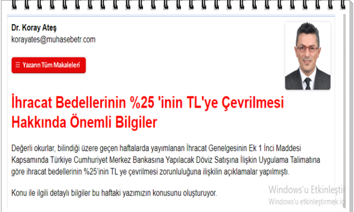 İhracat Bedellerinin %25 ‘inin TL’ye Çevrilmesi Hakkında Önemli Bilgiler