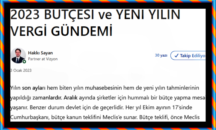 2023 BÜTÇESİ ve YENİ YILIN VERGİ GÜNDEMİ
