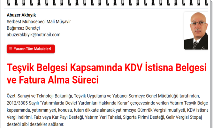 Teşvik Belgesi Kapsamında KDV İstisna Belgesi ve Fatura Alma Süreci